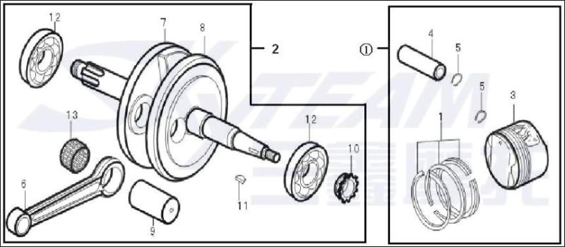 Artikelbild 1 des Artikels “Kolben 50cc mit Ringe & Kolbenbolzen ABB.1 “