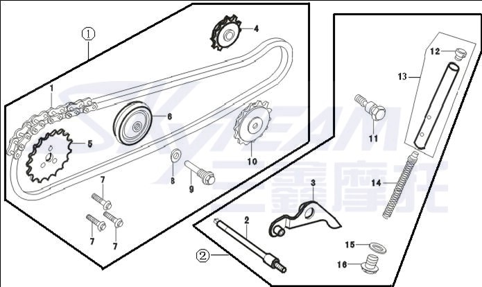 Artikelbild 1 des Artikels “SPANNROLLENWIPPARM STEUERKETTE 125CC ABB. 2.3 “