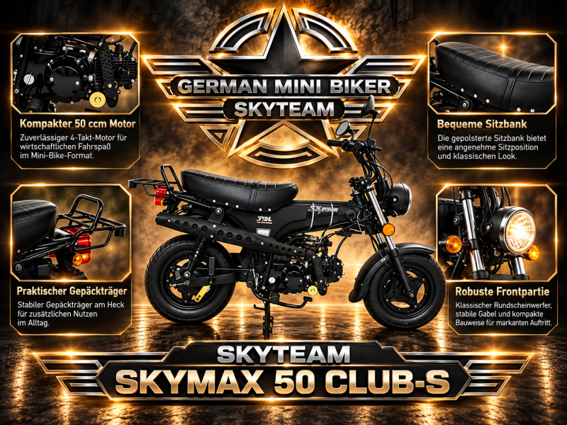 Artikelbild des Artikels “SKYTEAM - SKYMAX 50 Matt-Black E5 CLUB-S Injektion Mofa 25 km/h Zulassung“