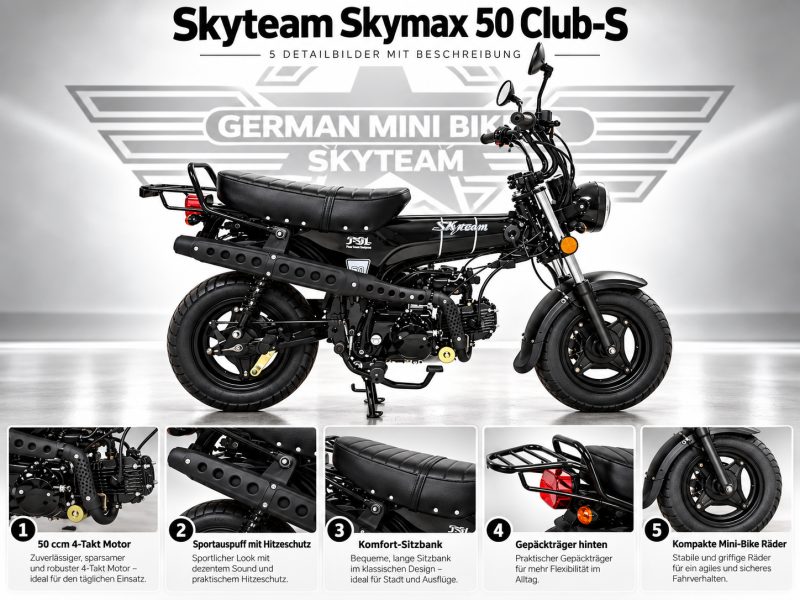 Artikelbild des Artikels “SKYTEAM - SKYMAX 50 Black E5 CLUB-S Injektion Mofa 25 km/h Zulassung“