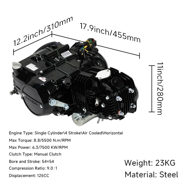 Artikelbild des Artikels “Zongshen Motor 125cc 4 Gang/Handkupplung mit Anlasser & Kickstarter in Schwarz! “