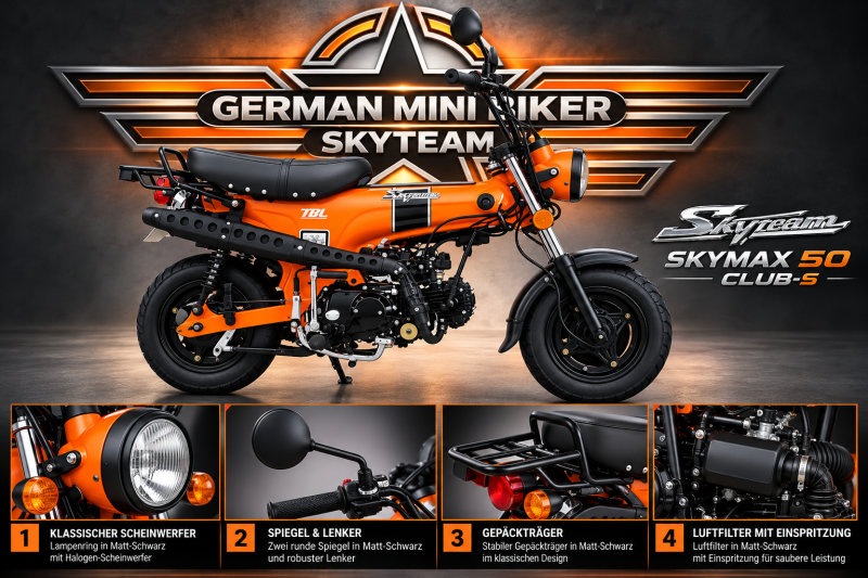 Artikelbild des Artikels “SKYTEAM - SKYMAX 50 Matt-Orange E5 CLUB-S Injektion Mofa 25 km/h Zulassung“