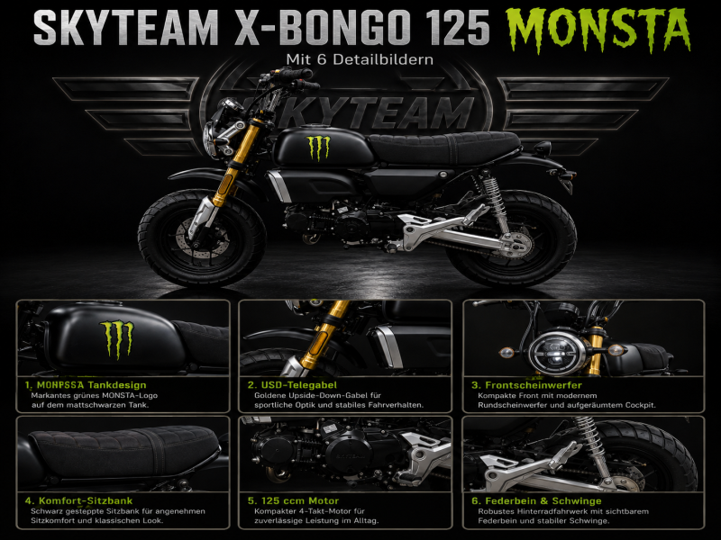 Artikelbild 4 des Artikels “Skyteam - X-BONGO 125 ABS MATT-BLACK-MONSTA E5+ NEU 2026 “